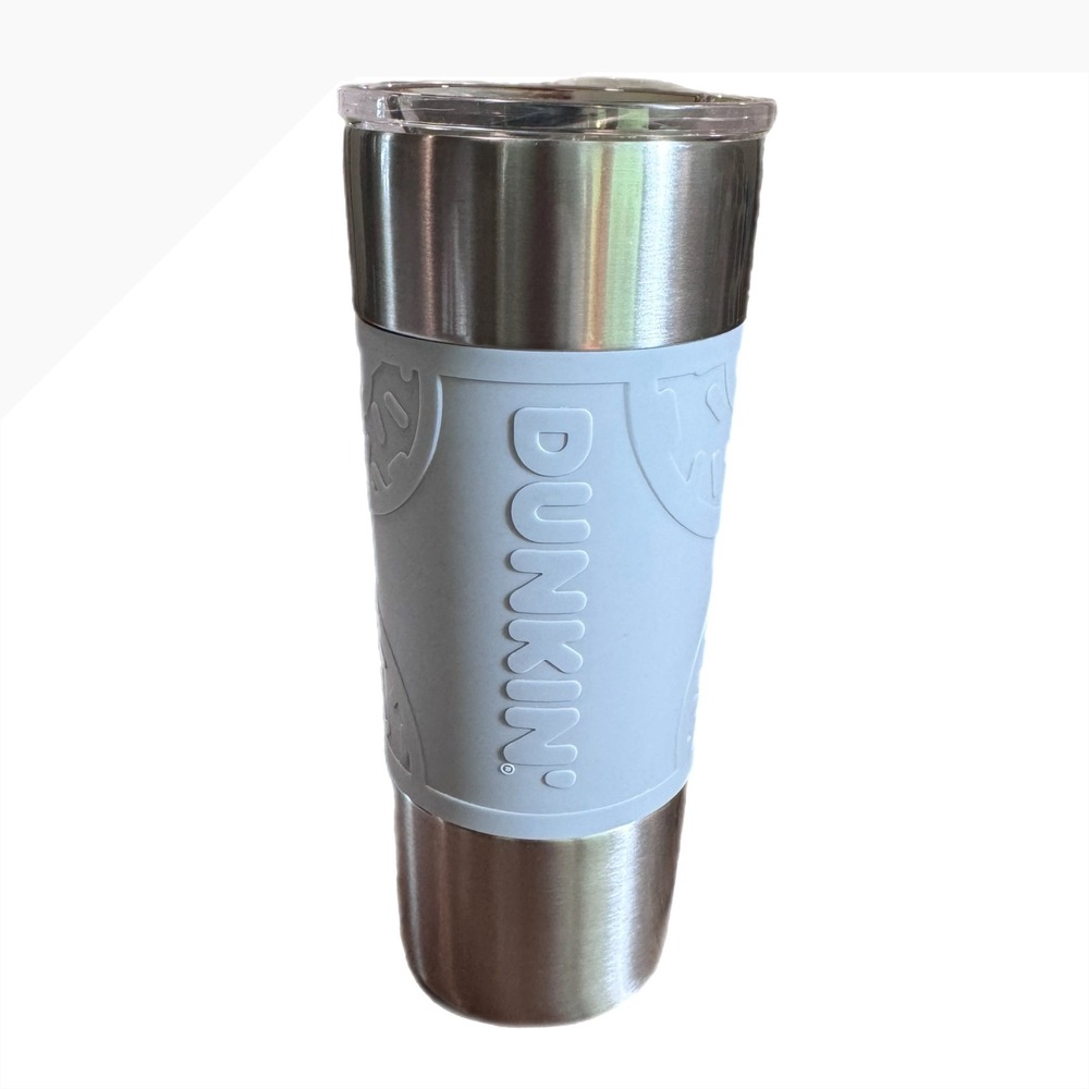 Dunkin Donuts 20oz Stainless Steel Travel Tumbler grey Silicone Grip RB0920